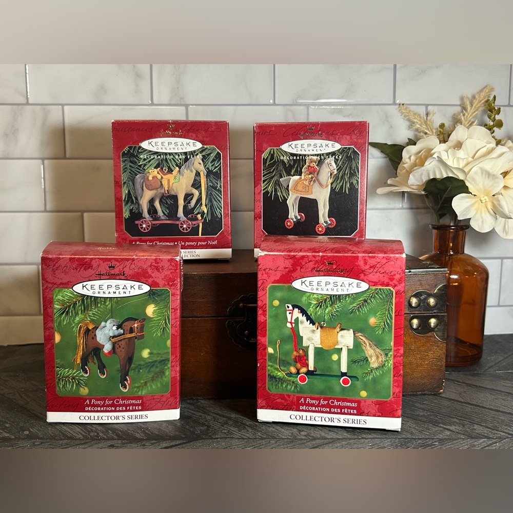 Hallmark Keepsake Vintage Horse Pony Ornament Set of 4 1998/1999/2000/2001